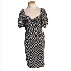 Betsey Johnson Polka Dot Black White Puff Sleeve Dress Size 6 Petite NWT